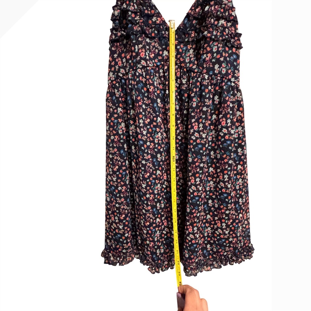 Trixxi Floral Mini Dress Navy Blue Ruffle V-Neck Spaghetti Strap Womens Size M - Picture 3 of 5